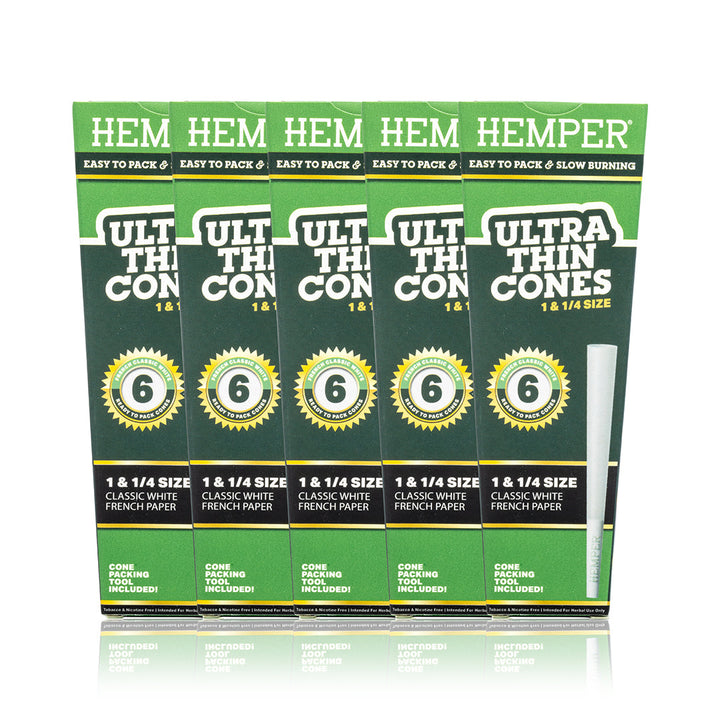 Ultra Thin Pre-Rolled Cones French White Paper - 6 Pack - 1 1/4 Size