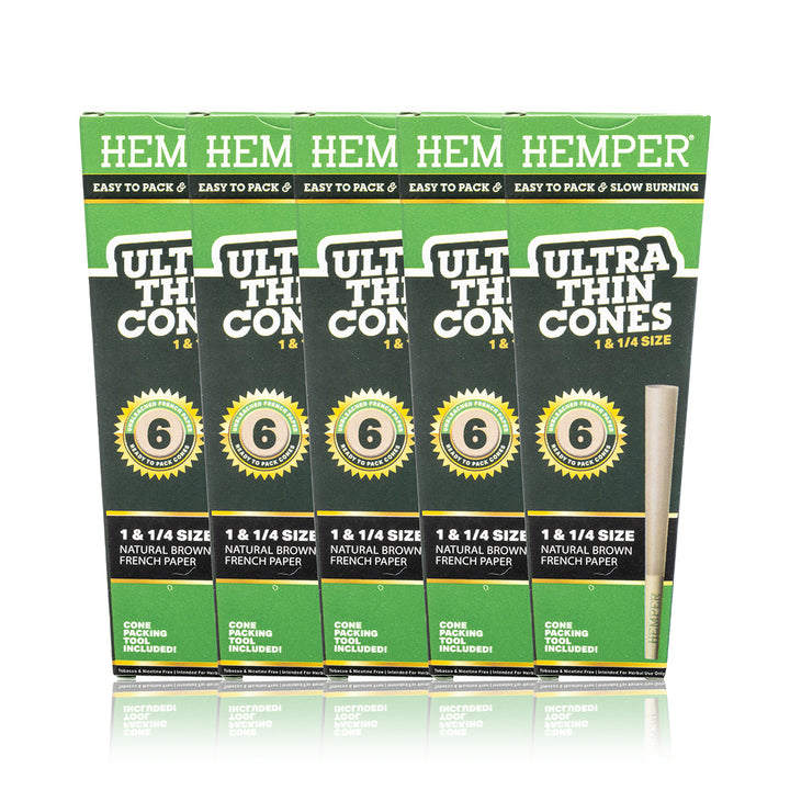 Ultra Thin Pre-Rolled Cones French Unbleached Paper - 6 Pack - 1 1/4 Size
