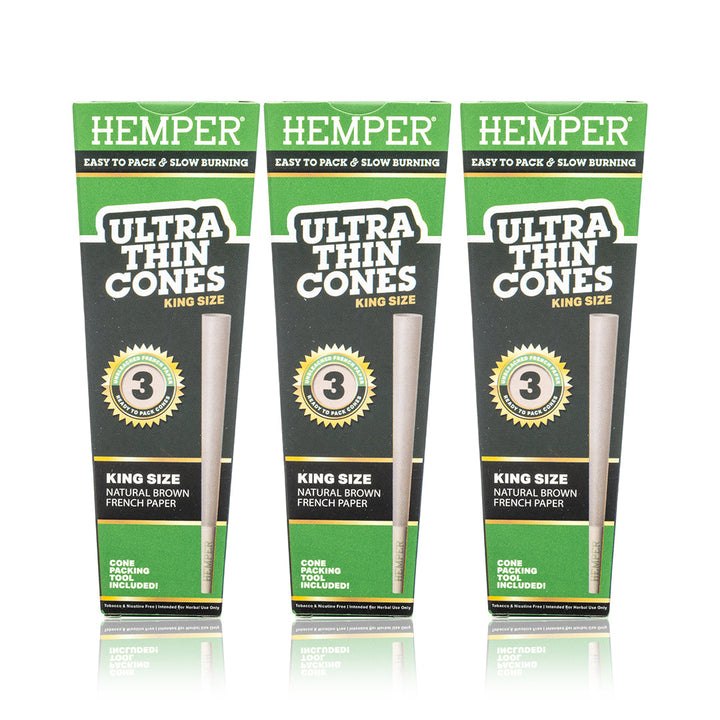 Ultra Thin Pre-Rolled Cones French Unbleached Paper - 3 Pack - King Size