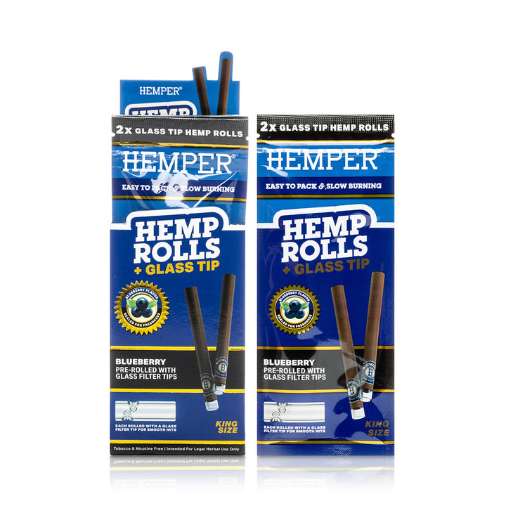 Pre-Rolled 2PK King Size Glass Tipped Hemp Rolls | 12ct Display