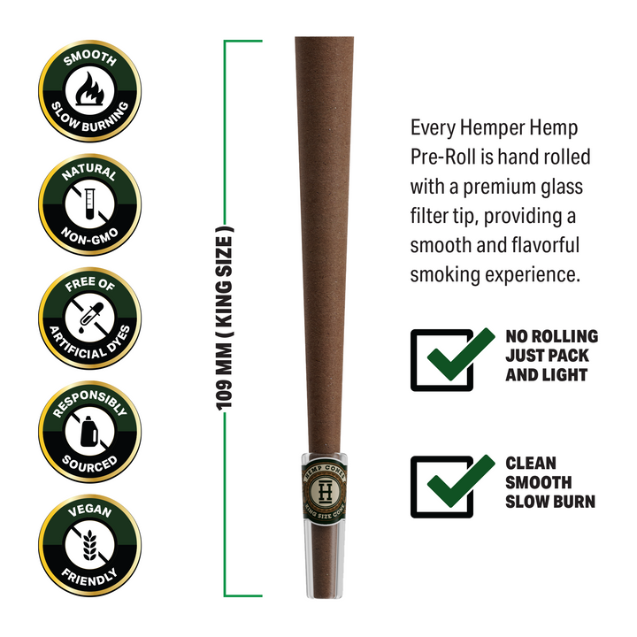 Pre-Rolled 2PK King Size Glass Tipped Hemp Cones| 12ct Display