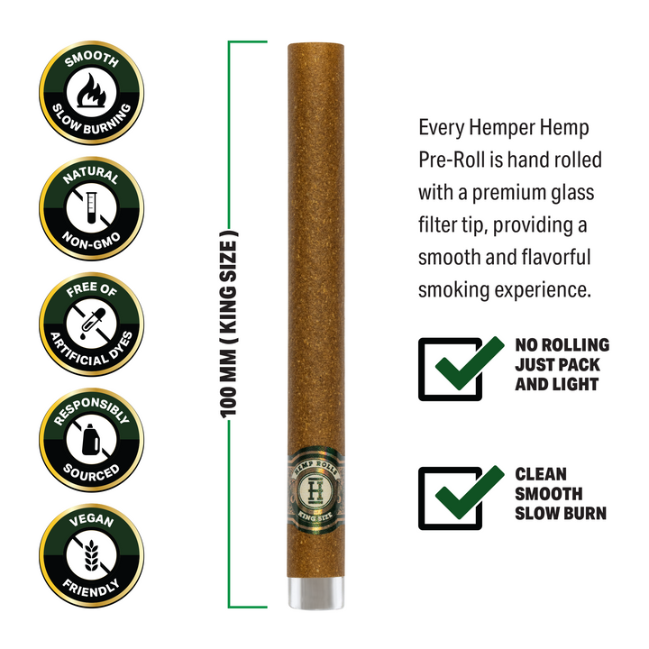 Pre-Rolled 2PK King Size Glass Tipped Hemp Rolls | 12ct Display